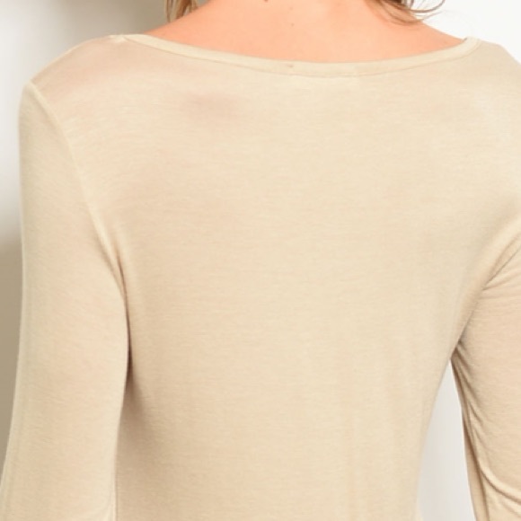Beige khaki scoop neck long sleeve tunic t-shirt - Picture 6 of 8